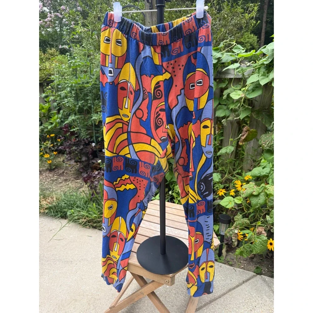 Ashley Stewart Curvy Girl 3X Abstract African Mask Print Lounge Set 2pc Blue Red